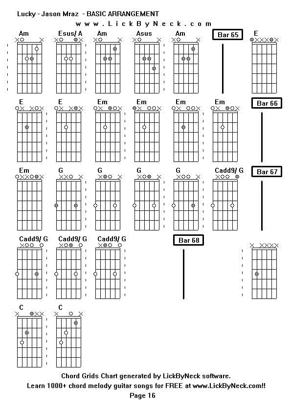 Chord Grids Chart of chord melody fingerstyle guitar song-Lucky - Jason Mraz  - BASIC ARRANGEMENT,generated by LickByNeck software.